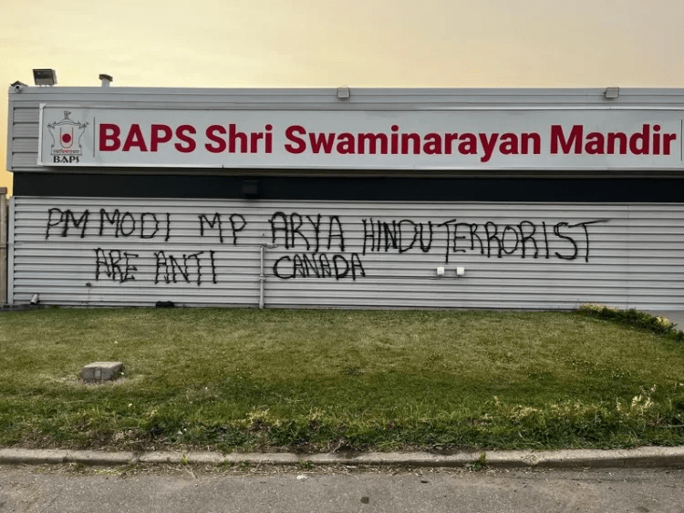 Messages like “Hindus go back” were written on the walls of the BAPS Swaminarayan Mandir in California.