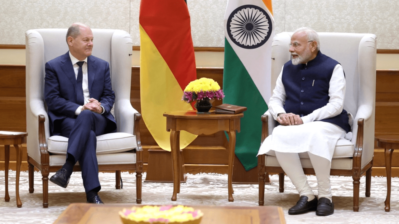 The prime minister, Modi, meets with Germany’s Scholz, he states that “war cannot solve problems” on the conflicts in Ukraine and West Asia.