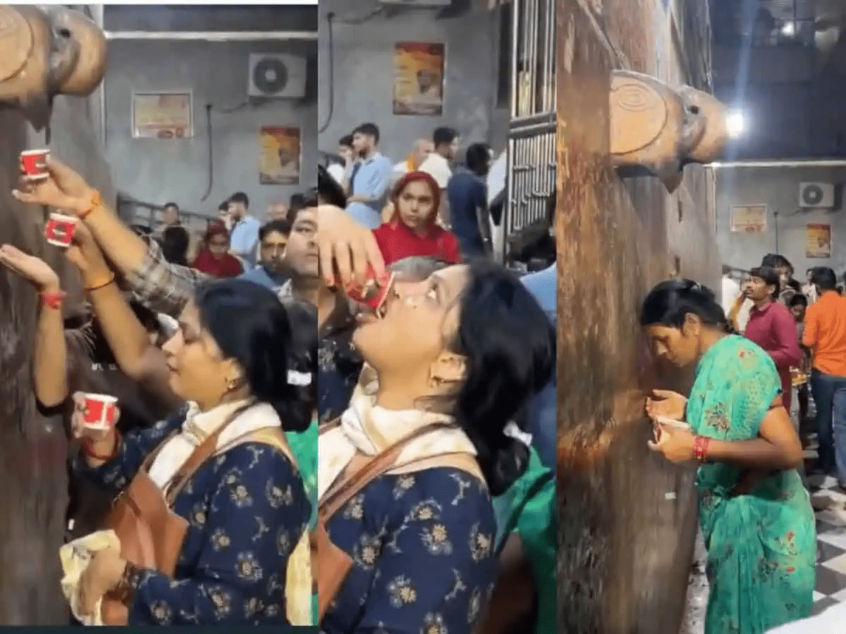 The Banke Bihari Temple, devotees drink AC water in the belief that it is “Charan Amrit.”